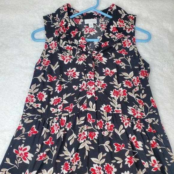J Jill Womens Floral Collared Sleevless Dress Size Small, Black and Red, Buttons - Picture 3 of 6